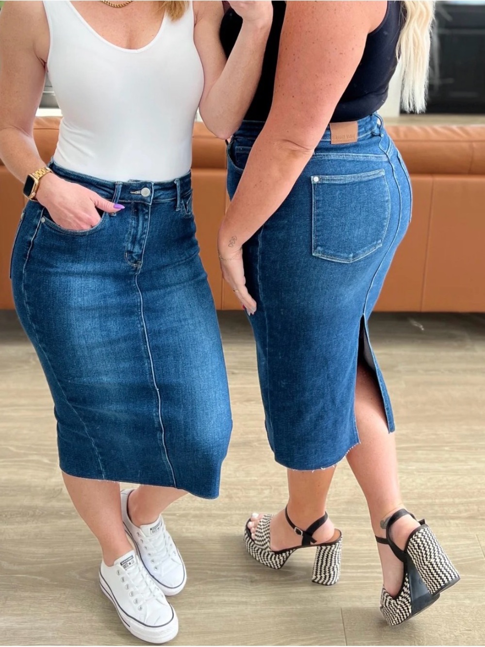 Judy Blue Medium Wash Denim Pencil Skirt with Back Slit